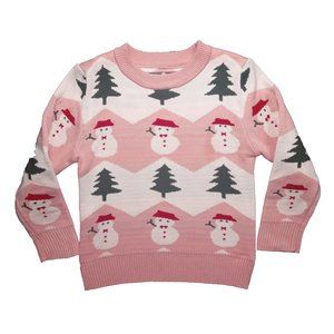 Knit Pink And White Ugly Christmas Sweater With Winter Pattern Theme